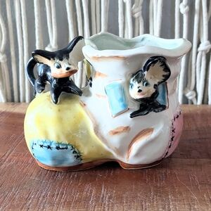 Vtg Mid-Century Japan Ceramic Mice in Shoe Planter - Kitsch MCM Decor